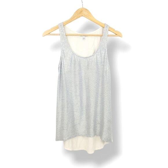 Vintage 90s Y2K Express Textured Silver Metallic Jersey Knit Tank Top Size Small - Picture 2 of 7